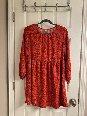 Old Navy Red Floral Swing Mini Dress